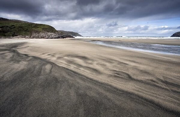 Dalbeg Beach with intricate patterns in the sand, near Carloway, Isle of Lewis, Outer Hebrides, Scotland, United Kingdom, Europe