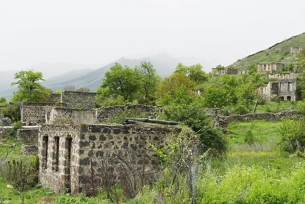 Damaged houses in Karvachar, independent Armenian enclave within Azerbaijan, Nagorno-Karabakh