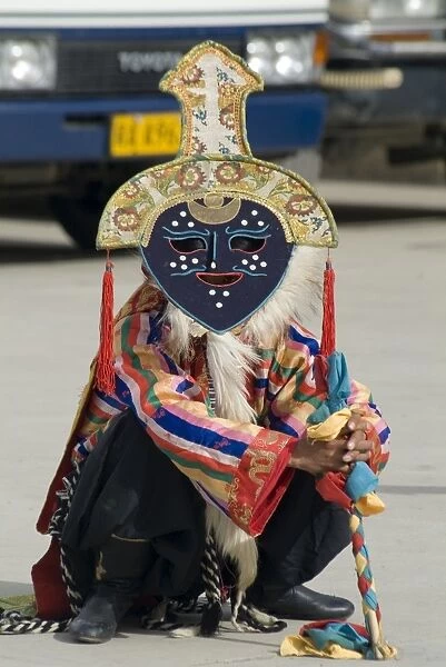 Dancer in traditional garb, Gyantse, Tibet, China, Asia