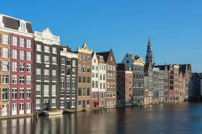 Framed Print : Dancing houses at Damrak and tower of Oude Kerk Amsterdam Church, Amsterdam, The Netherlands, Europe Framed Print : Dancing houses at Damrak and tower of Oude Kerk Amsterdam Church, Amsterdam, The Netherlands, Europe
