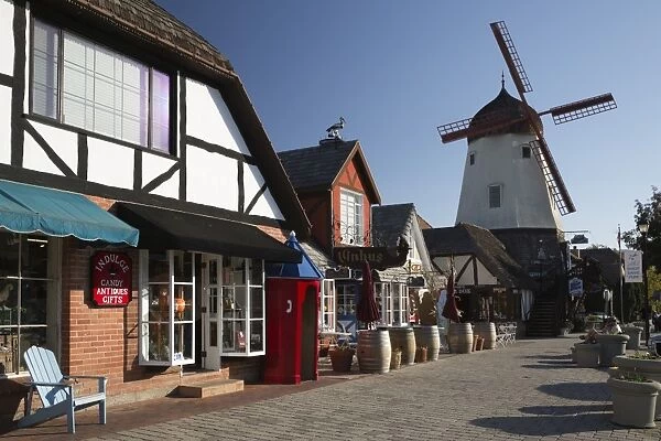 Danish-styled street and windmill, Solvang, Santa Ynez Valley, Santa Barbara County, California, United States of America, North America