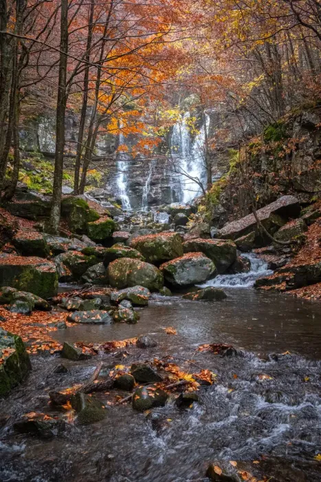 Framed Print : Dardagna waterfalls and river with autumn foliage, Emilia Romagna, Italy, Europe