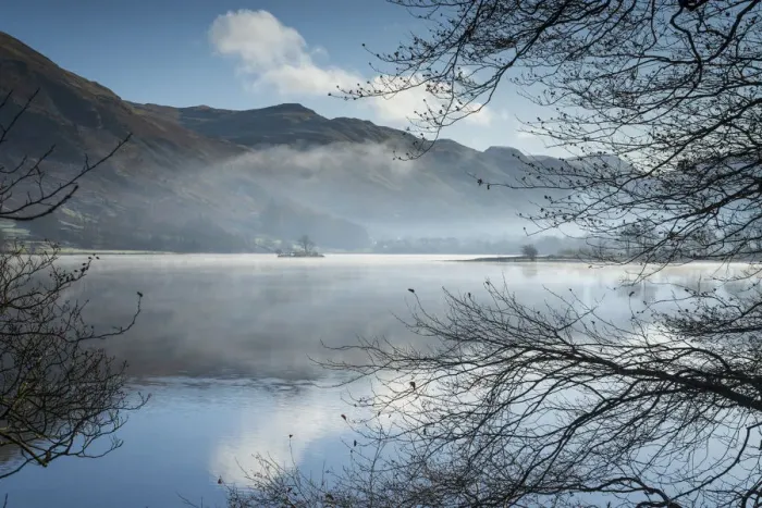 Framed Print : Dawn light and transient sunlit mist over Wall Holm Island on Ullswater, Lake District Framed Print : Dawn light and transient sunlit mist over Wall Holm Island on Ullswater, Lake District