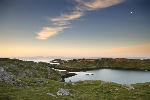 Dawn view towards the township of Manish and the coastline of Harris, Isle of Skye on the horizon