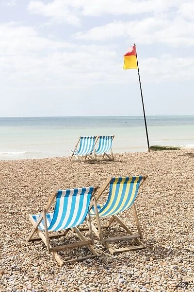Deckchairs on the beach, Brighton, East Sussex, England, United Kingdom, Europe