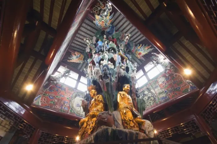 Framed Print : The decorated ceiling and golden statues at West Garden Buddhist Temple Framed Print : The decorated ceiling and golden statues at West Garden Buddhist Temple