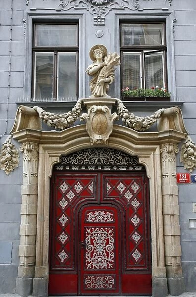 Decorated door, Nove Mesto, Prague, Czech Republic, Europe
