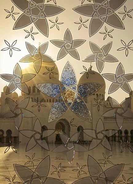 Decorated glass door in Sheikh Zayed Grand Mosque, Abu Dhabi, United Arab Emirates, Middle East