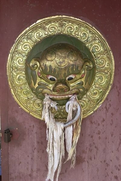 Detail of decorated knob of gate decorated with lions head