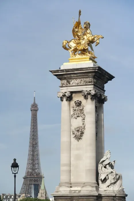 Framed Print : Decorated pillar of Alexandre III Bridge and the Eiffel Tower, Paris, France, Europe Framed Print : Decorated pillar of Alexandre III Bridge and the Eiffel Tower, Paris, France, Europe