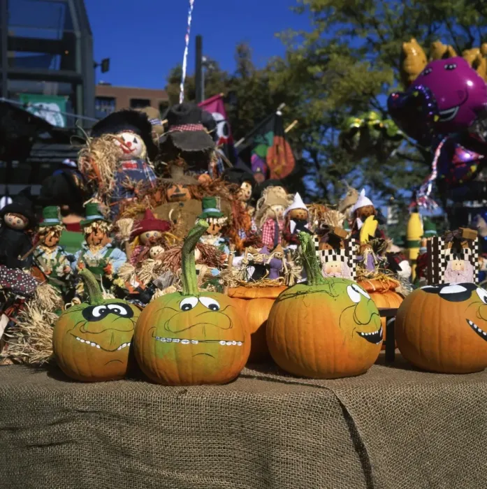 Framed Print : Decorated pumpkins on sale for Halloween Framed Print : Decorated pumpkins on sale for Halloween
