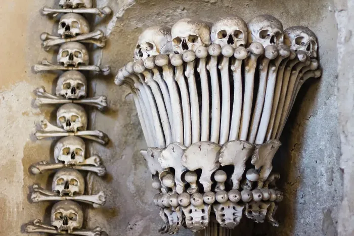 Framed Print : Decoration made of human skulls and bones, interior of Sedlec Ossuary, UNESCO World Heritage Site, Kutna Hora, Czech Republic (Czechia), Europe Framed Print : Decoration made of human skulls and bones, interior of Sedlec Ossuary, UNESCO World Heritage Site, Kutna Hora, Czech Republic (Czechia), Europe