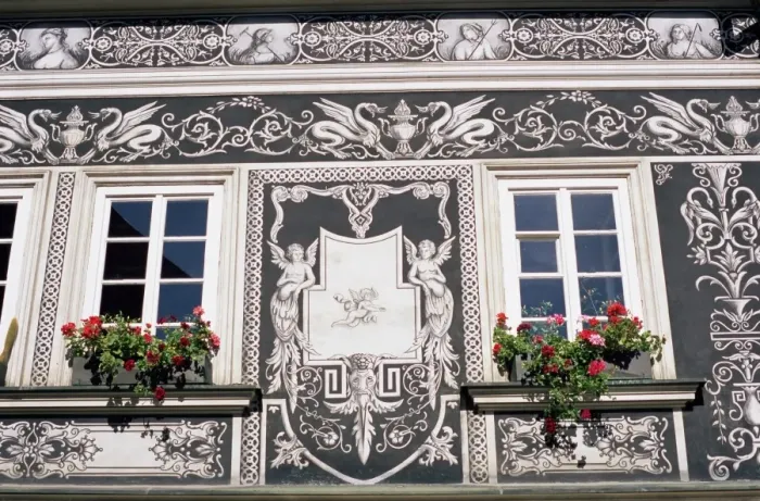 Framed Print : Detail of decoration on Renaissance house in Janska Street, Mala Strana Framed Print : Detail of decoration on Renaissance house in Janska Street, Mala Strana