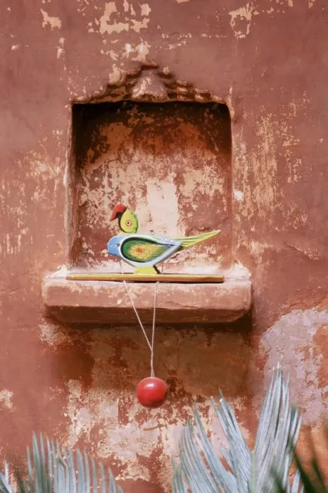 Framed Print : Decorative childs toy parrot in traditional wall niche Framed Print : Decorative childs toy parrot in traditional wall niche