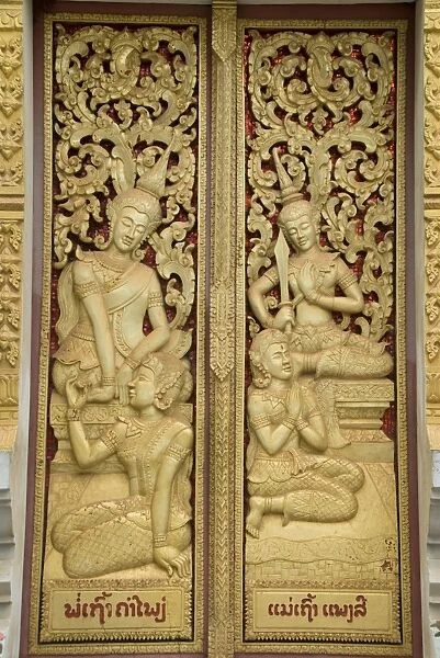 Decorative door, Wat Hai Sok, Vientiane, Laos, Indochina, Southeast Asia, Asia