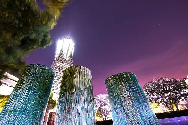 Decorative illuminated architectural design elements at Hangzhou Global Center, Hangzhou