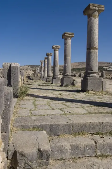Framed Print : Decumanus Maximus (main east west road), Roman site of Volubilis, UNESCO World Heritage Site Framed Print : Decumanus Maximus (main east west road), Roman site of Volubilis, UNESCO World Heritage Site