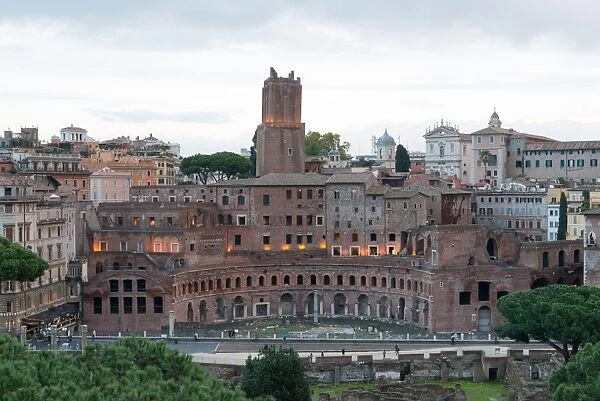 Via dei Fori Imperiali and Trajans Forum ruins seen from Vittoriano monument, Rome, Lazio, Italy, Europe