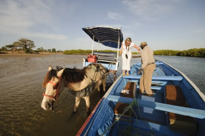 Framed Print : Delivering passangers to pirogue or fishing boat on the backwaters of the Sine Saloum delta Framed Print : Delivering passangers to pirogue or fishing boat on the backwaters of the Sine Saloum delta