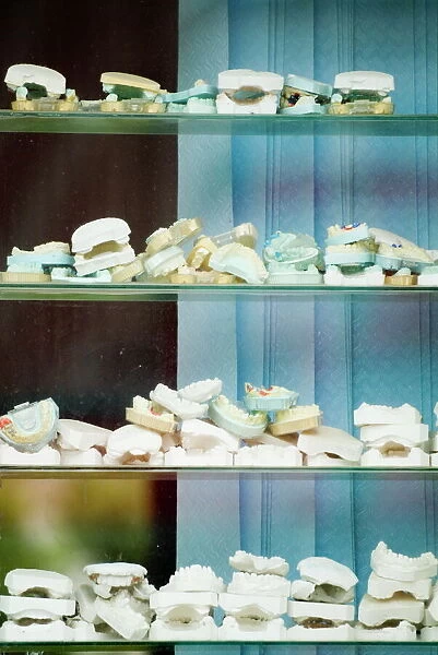 Dentists window and collection of teeth moulds, Zhongdian, Shangri-La County
