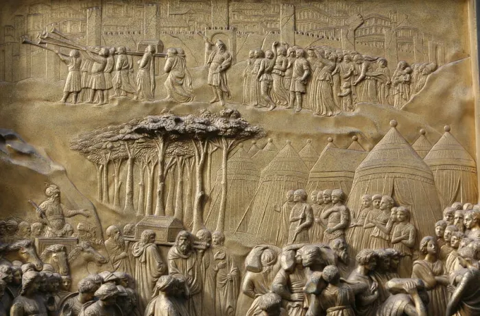 Framed Print : Depiction of the Walls of Jericho, Gates of Paradise, bronze doors of the Baptistry of Framed Print : Depiction of the Walls of Jericho, Gates of Paradise, bronze doors of the Baptistry of