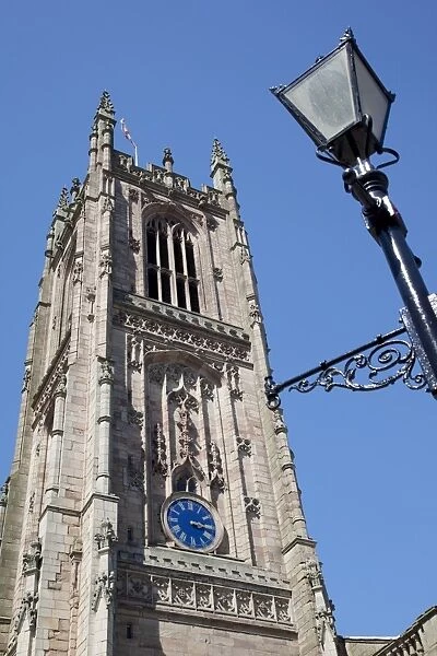 Derby Cathedral and lamp post, Derby, Derbyshire, England, United Kingdom, Europe