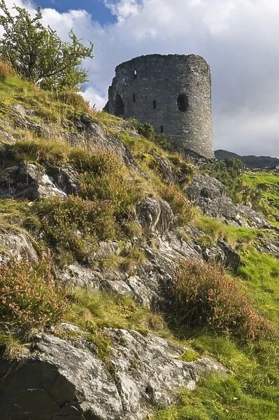 The derelict keep of Dolbadarn Castle on the banks of Llyn Padarn near Llanberis