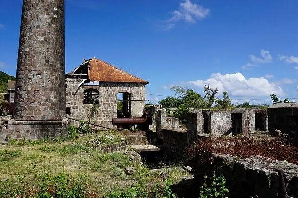 Derelict old sugar mill, Nevis, St. Kitts and Nevis, Leeward Islands, West Indies