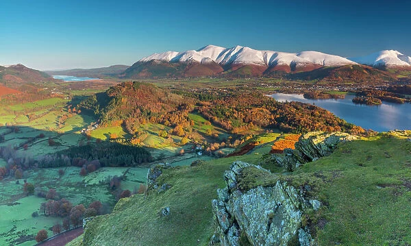 Derwentwater, Skiddaw and Blencathra mountains above Keswick, from Cat Bells, Lake