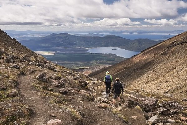 Descending from Tongariro National Park after completing the Tongariro Alpine Crossing