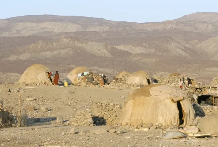 Framed Print : Desert camp of Afar nomads, Afar Triangle, Djibouti, Africa Framed Print : Desert camp of Afar nomads, Afar Triangle, Djibouti, Africa