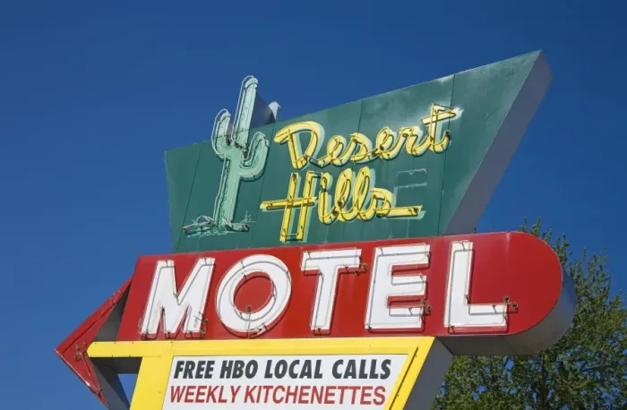 Framed Print : Desert Hills Motel Sign Framed Print : Desert Hills Motel Sign