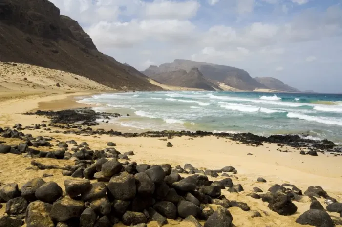 Framed Print : Deserted beach at Praia Grande, Sao Vicente, Cape Verde Islands, Africa