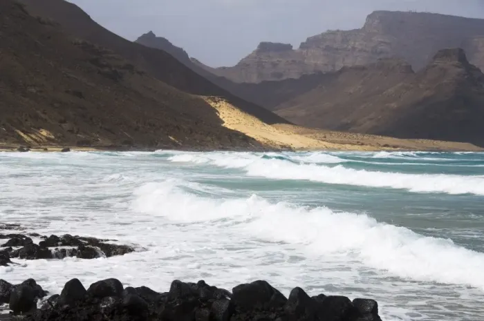 Framed Print : Deserted beach at Praia Grande, Sao Vicente, Cape Verde Islands, Atlantic Ocean, Africa Framed Print : Deserted beach at Praia Grande, Sao Vicente, Cape Verde Islands, Atlantic Ocean, Africa