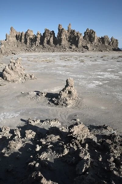 The desolate landscape of Lac Abbe, dotted with limestone chimneys, Djibouti, Africa
