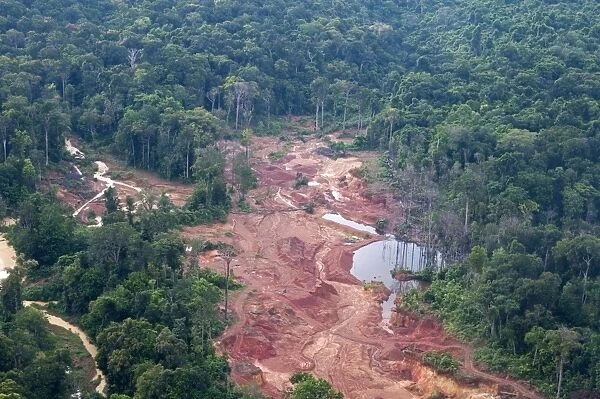 Destruction of rainforest caused by gold mining, Guyana, South America
