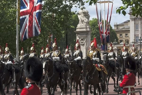 Detachment of Mounted Guard in the Mall en route to Trooping of the Colour, London