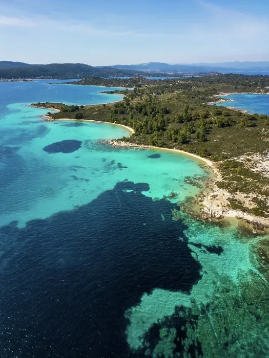 Framed Print : Diaporos island with wild beaches with turquoise water, drone aerial view, Chalkidiki, Greece Framed Print : Diaporos island with wild beaches with turquoise water, drone aerial view, Chalkidiki, Greece