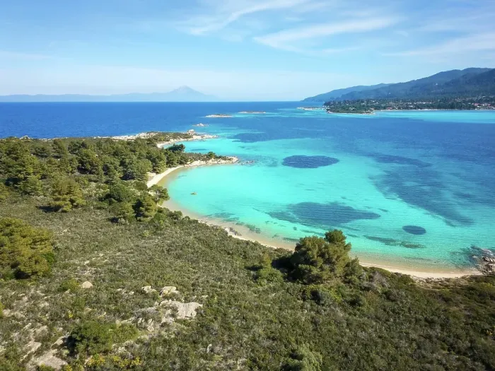 Framed Print : Diaporos island with wild beaches and turquoise water, drone aerial view, Chalkidiki, Greece Framed Print : Diaporos island with wild beaches and turquoise water, drone aerial view, Chalkidiki, Greece