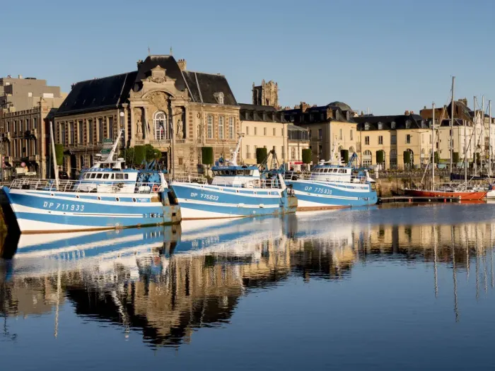 Framed Print : Dieppe harbour waterfront fishing port, Dieppe, Seine-Maritime, Normandy, France, Europe