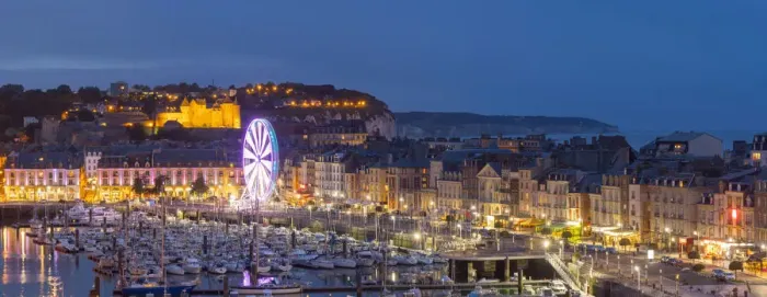 Framed Print : Dieppe harbour waterfront marina panorama at dusk, Dieppe, Seine-Maritime, Normandy Framed Print : Dieppe harbour waterfront marina panorama at dusk, Dieppe, Seine-Maritime, Normandy