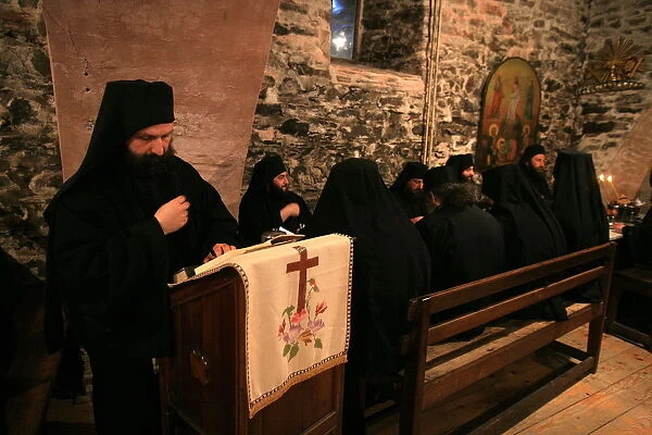 Dining hall at Koutloumoussiou monastery, Mount Athos, Greece, Europe