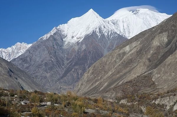 Diran peak towering over the Bagrot Valley, Gilgit-Baltistan, Pakistan, Asia