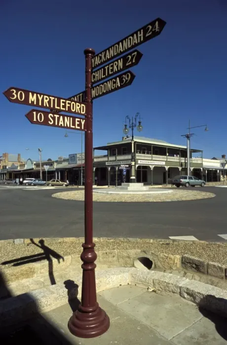 Framed Print : Direction signs at corner of Ford and Albert Streets, Beechworth, Victoria Framed Print : Direction signs at corner of Ford and Albert Streets, Beechworth, Victoria