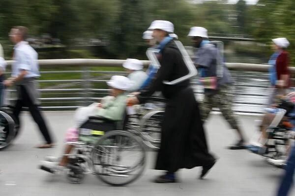 Disabled in Lourdes, Lourdes, Hautes Pyrenees, France, Europe