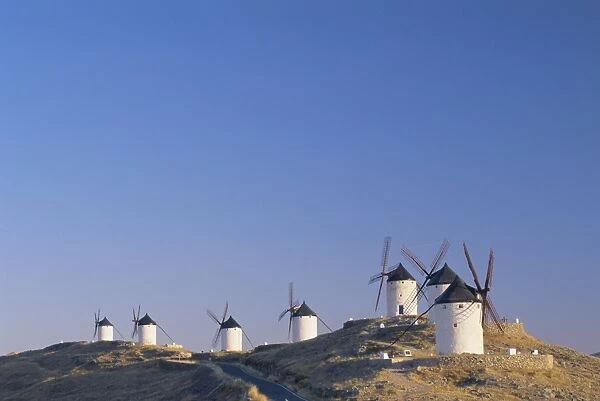 Distant view of hilltop windmills