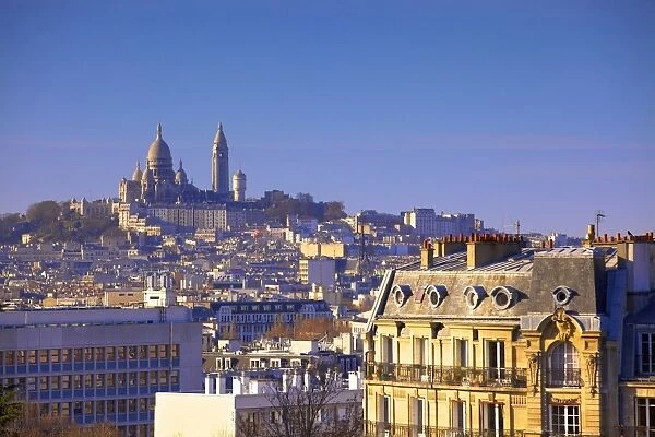 Distant view to Montmartre and Sacre Coeur, Paris, France, Europe