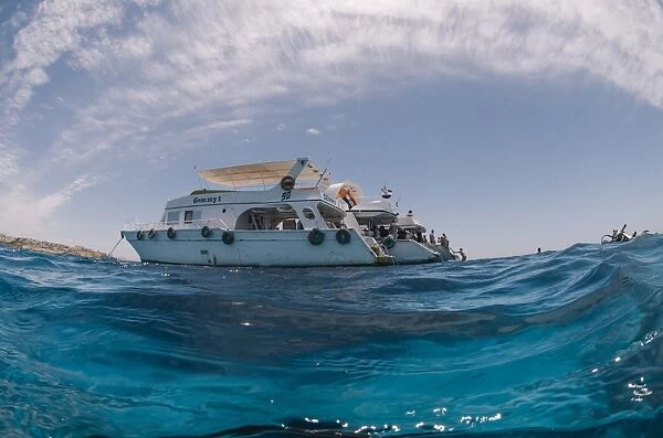 Dive Boats, low angle view, Ras Mohammed National Park, Red Sea, Egypt, North Africa, Africa
