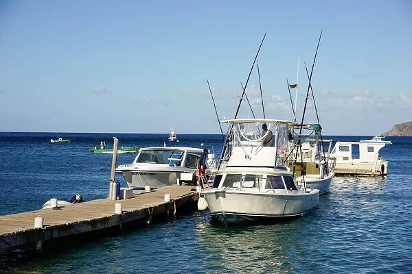 Dock at Oualie Beach, Nevis, St. Kitts and Nevis, Leeward Islands, West Indies, Caribbean