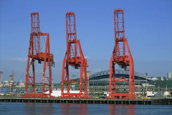 Framed Print : Dockside cranes, Seattle, Washington state, United States of America, North America Framed Print : Dockside cranes, Seattle, Washington state, United States of America, North America